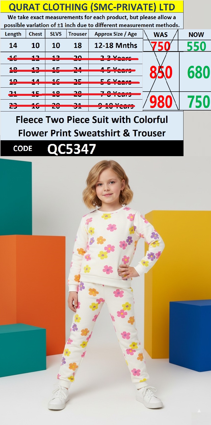 Off-White Kids Fleece Two Piece Suit with Colorful Flower Print Sweatshirt & Trouser QC5347