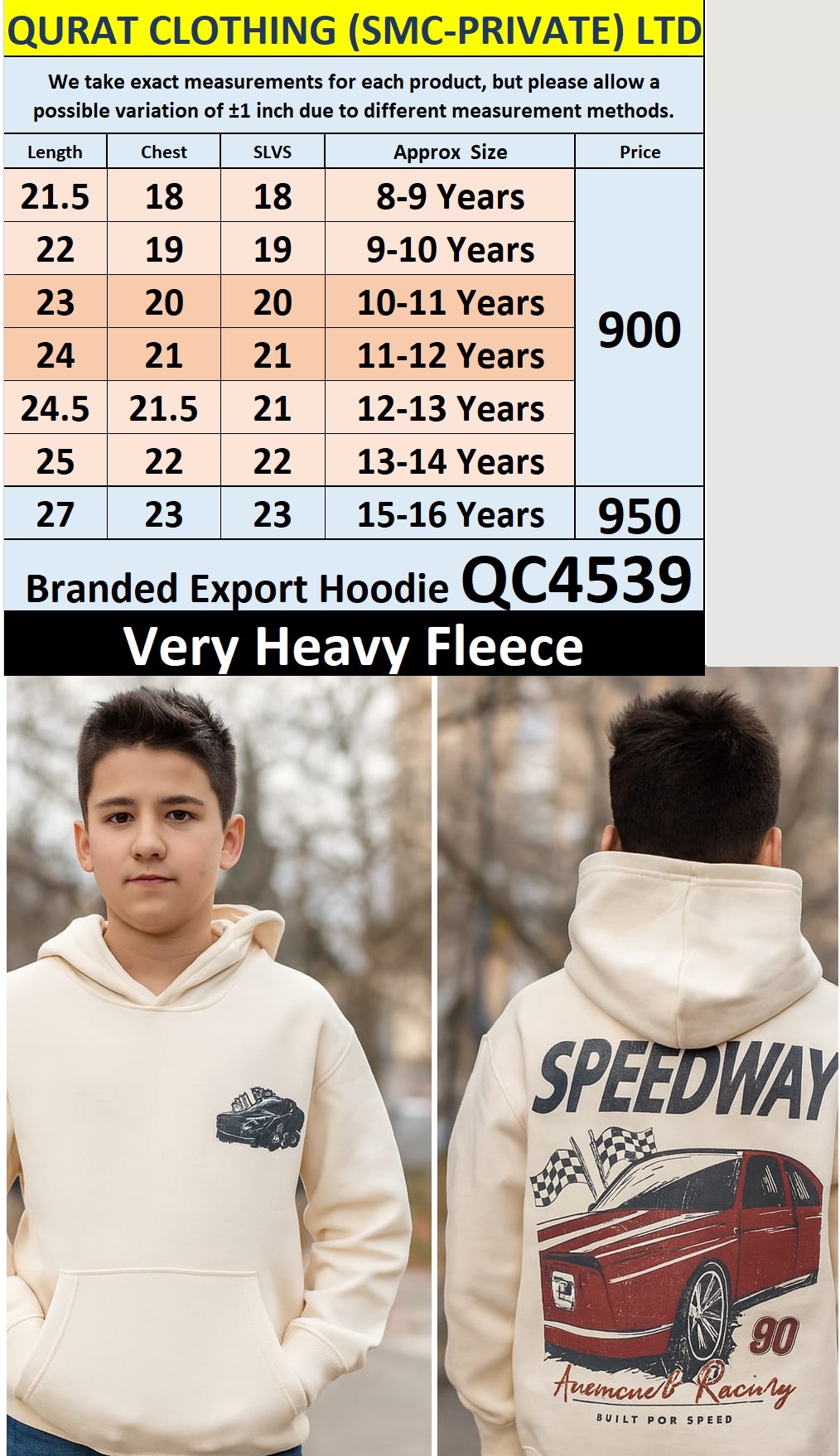 Branded Export Heavy Fleece Speed Way Hoodie QC4539