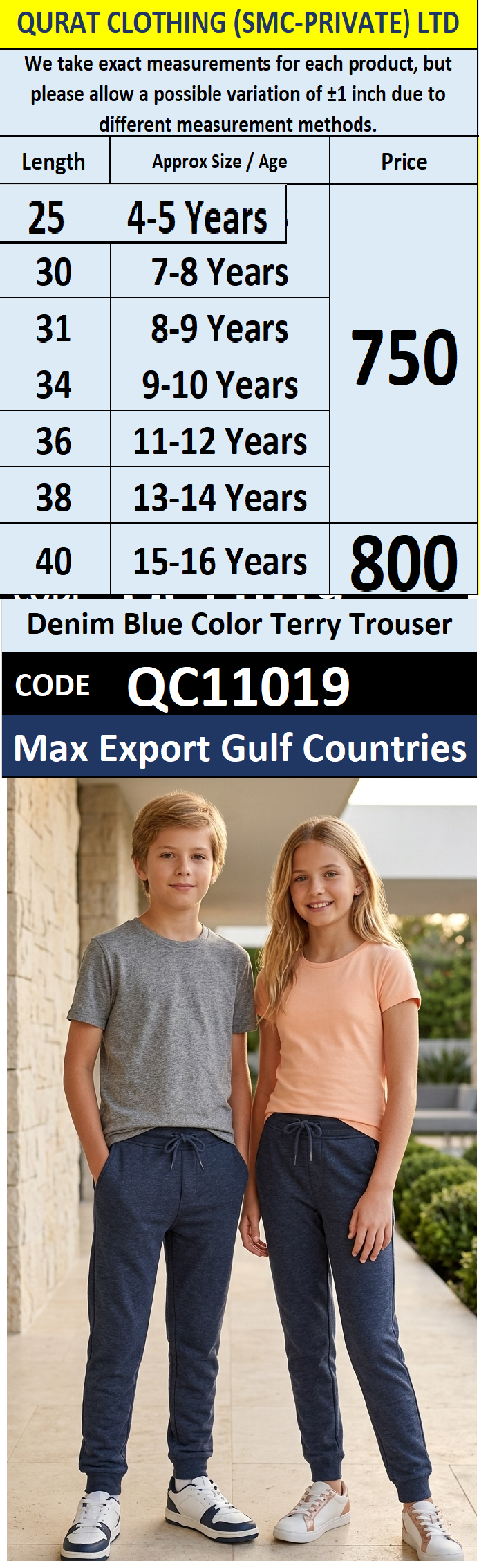 Denim Blue Color Terry Trouser – QC11019 – Max Export Gulf Countries