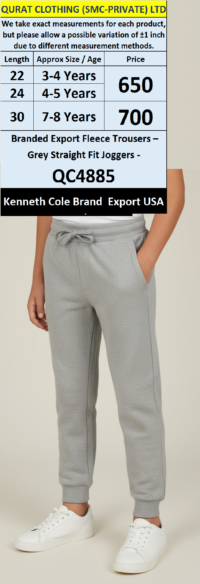 Kenneth Cole QC4885 Branded Export Fleece Trousers – Grey Straight Fit Joggers | Export USA