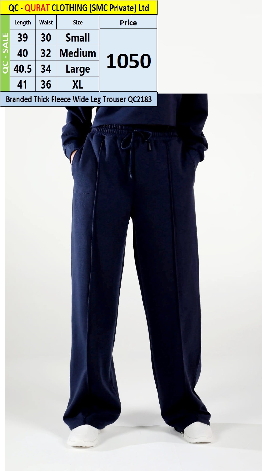 Branded Thick Fleece Navy Blue Wide Leg Trouser QC2183