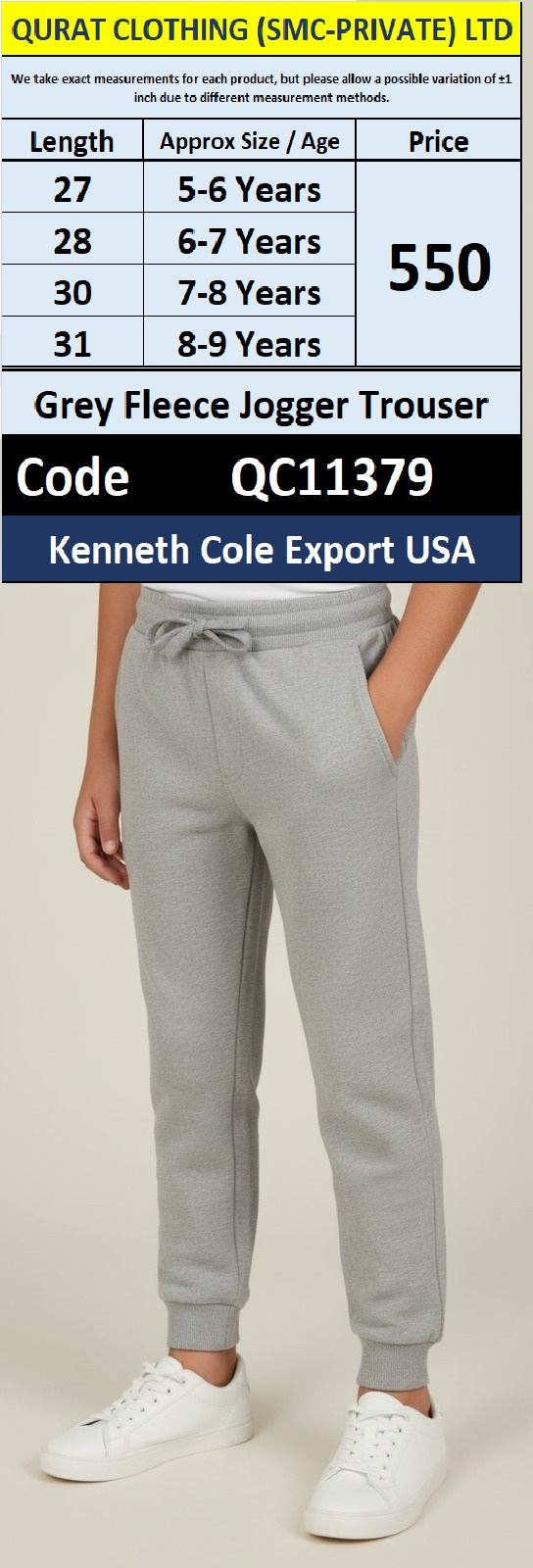 Kenneth Cole Grey Fleece Jogger Trouser – QC11379 - Export USA