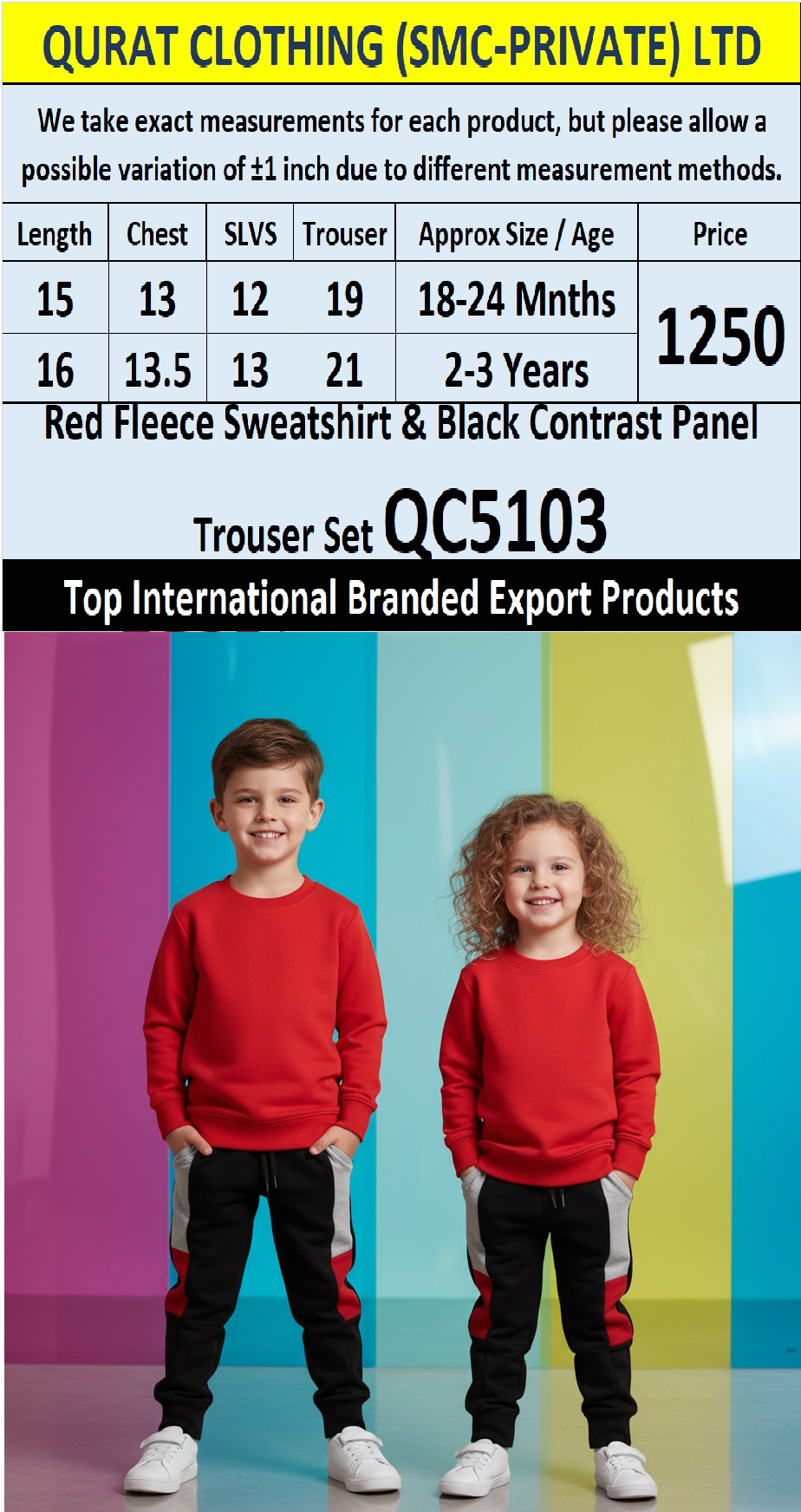 Red Fleece Sweatshirt & Black Contrast Panel Trouser Set QC5103 – Top International Branded Export Product