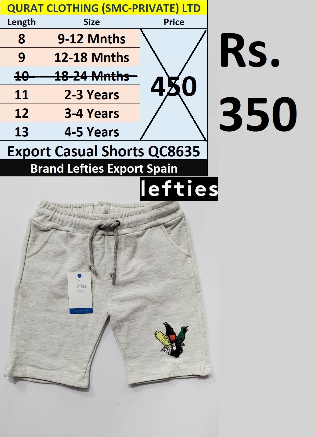 Lefties Branded Grey Shorts QC8635 Export Spain