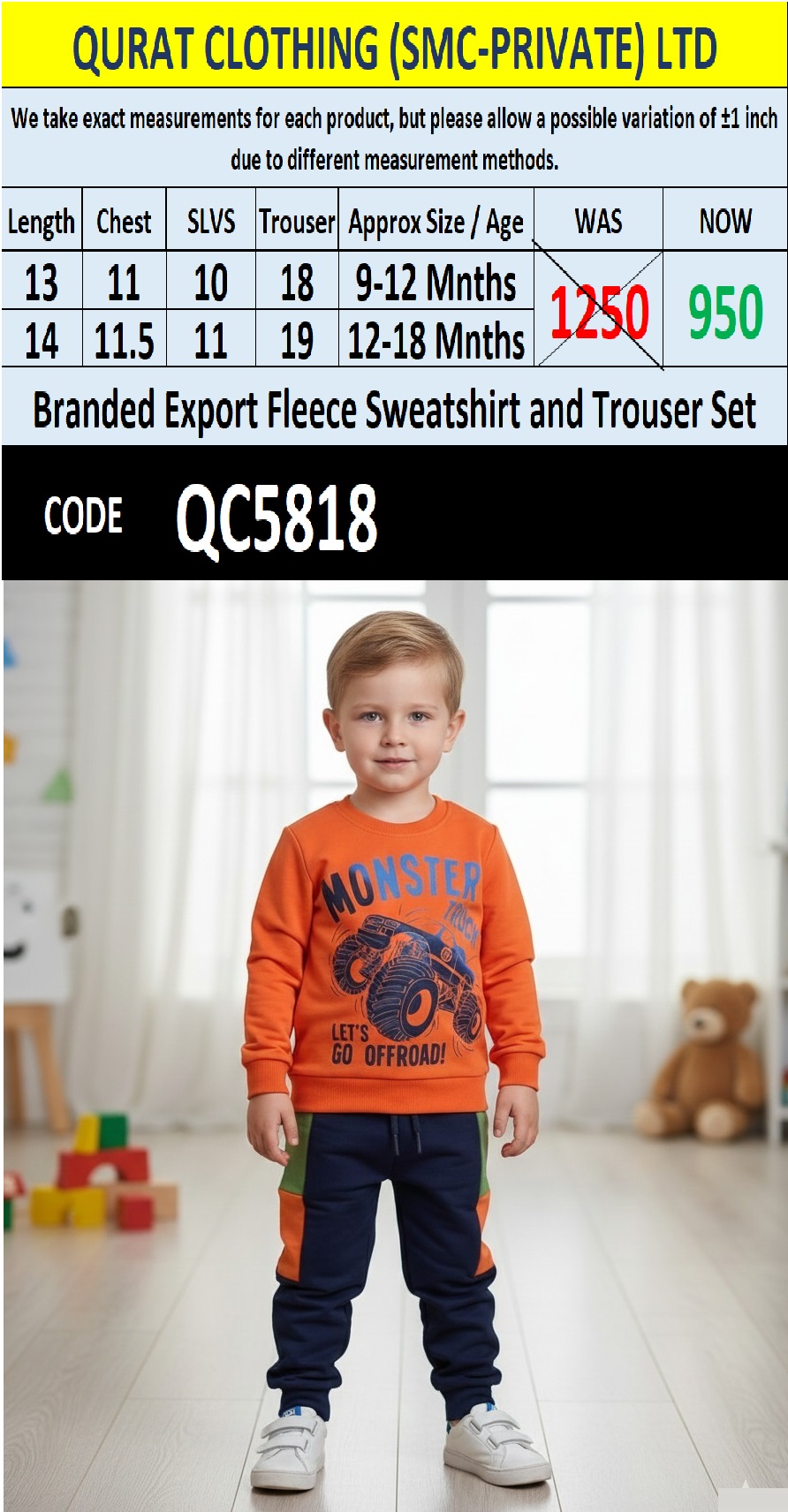 Branded Export Fleece Sweatshirt & Trouser Suit - QC5818