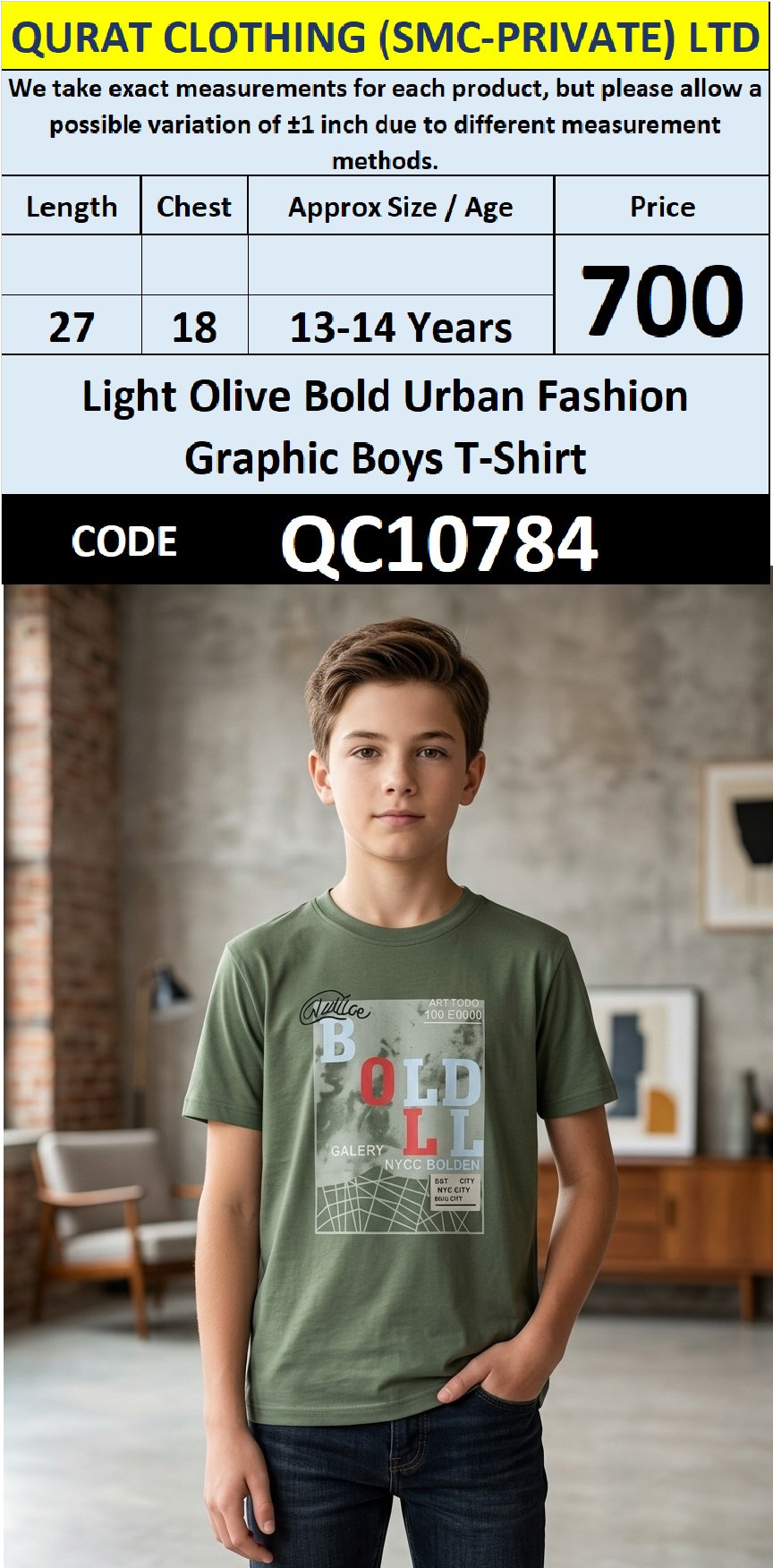 Light Olive Bold Urban Fashion Graphic Boys T-Shirt QC10784