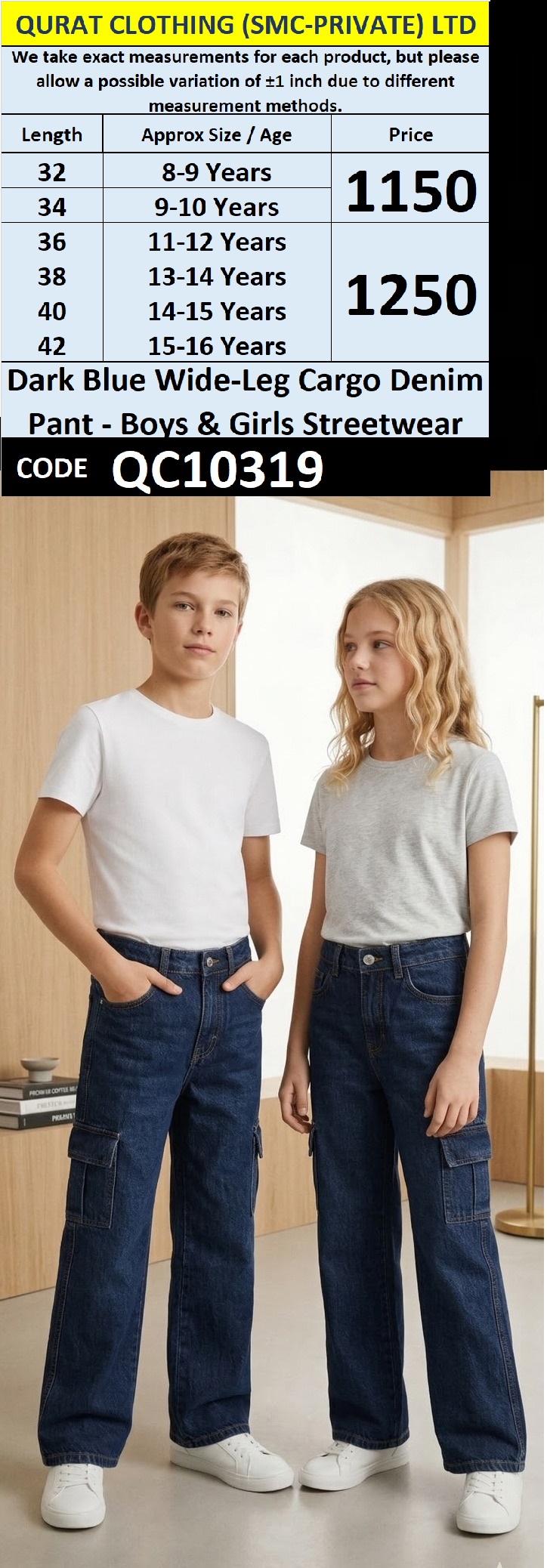 Dark Blue Wide-Leg Cargo Denim Pant – Boys & Girls Streetwear QC10319