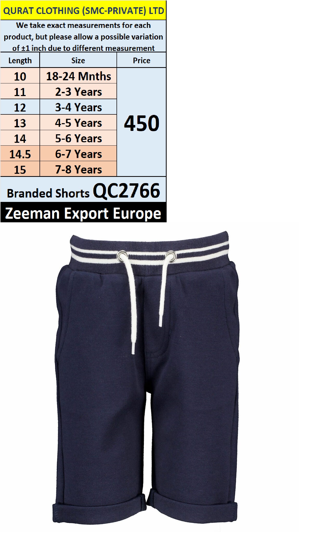 Zeeman Brand Printed Shorts QC2766 Export Europe 