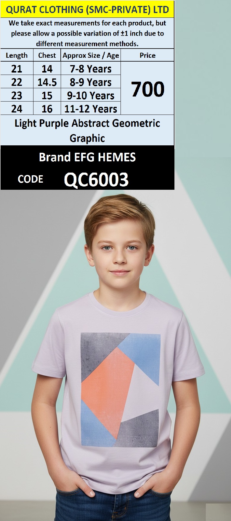 Light Purple Cotton-Blend Boys T-Shirt Abstract Geometric Graphic Print – Kids Graphic Tee – QC6003