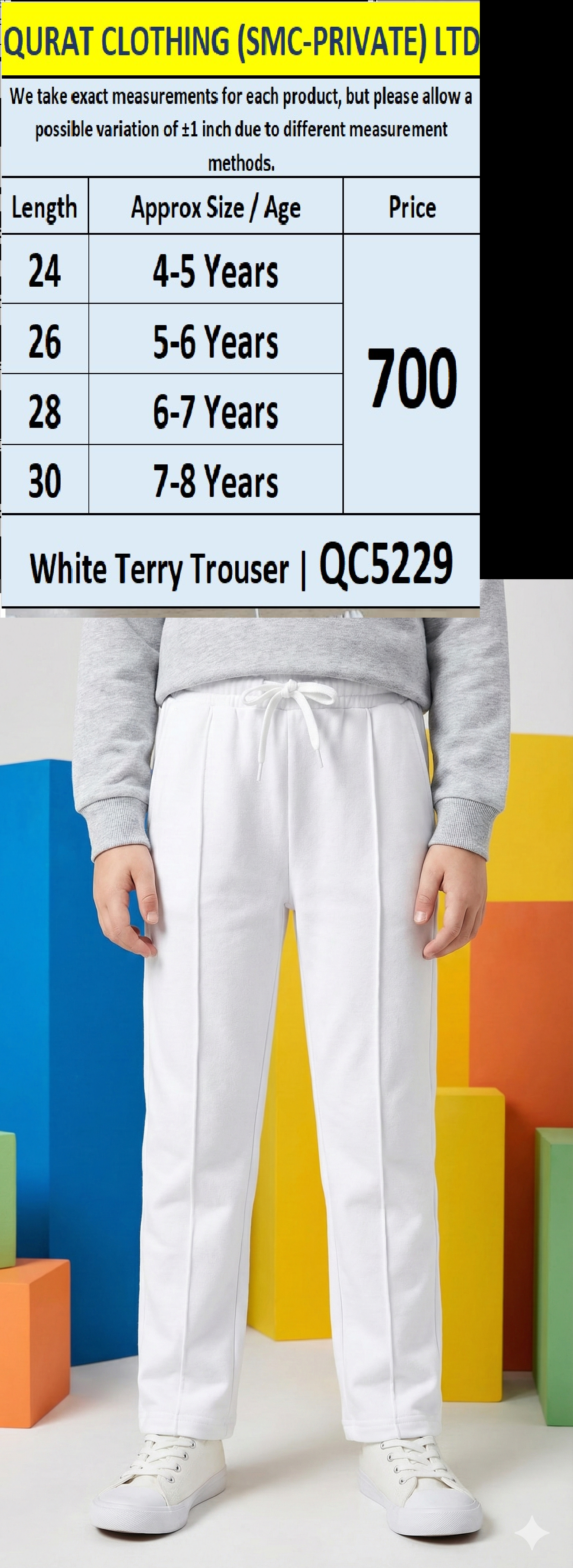 White Terry Trouser – QC5229 | Premium Export Leftover