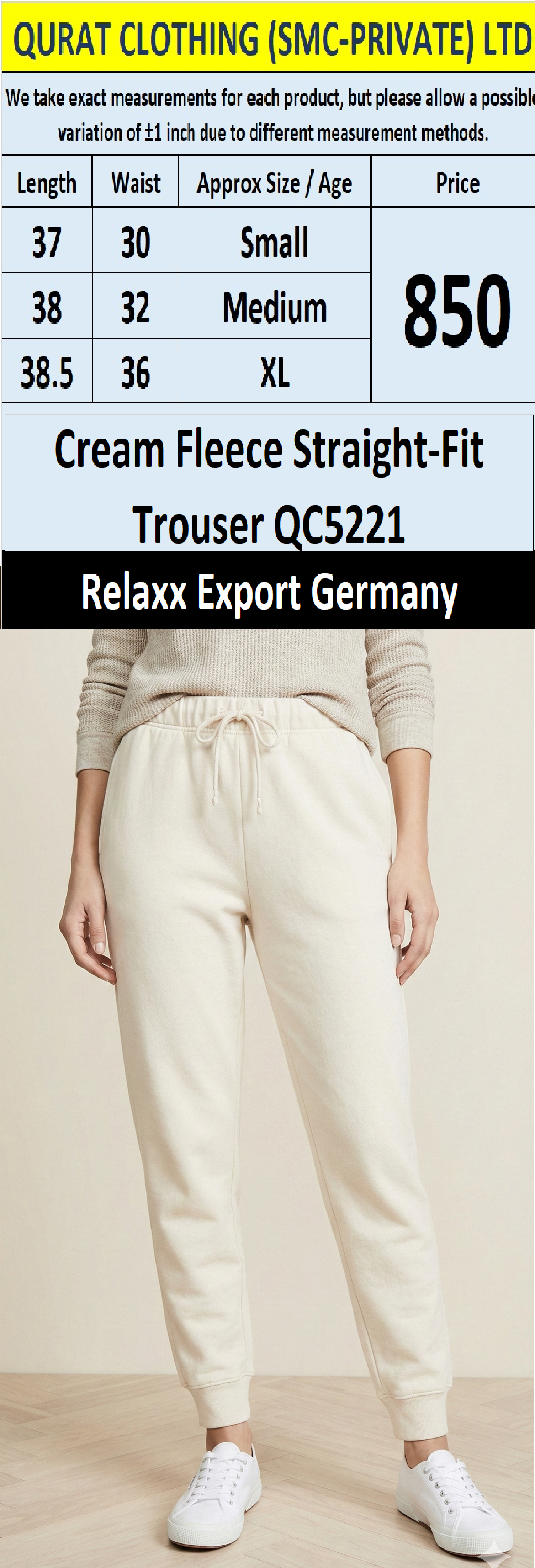 Relaxx Cream Fleece Straight-Fit Trouser QC5221 – Export Germany