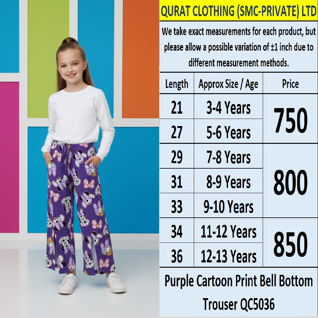 Purple Cartoon Print Bell Bottom Trouser QC5036 – Minnie & Daisy Design
