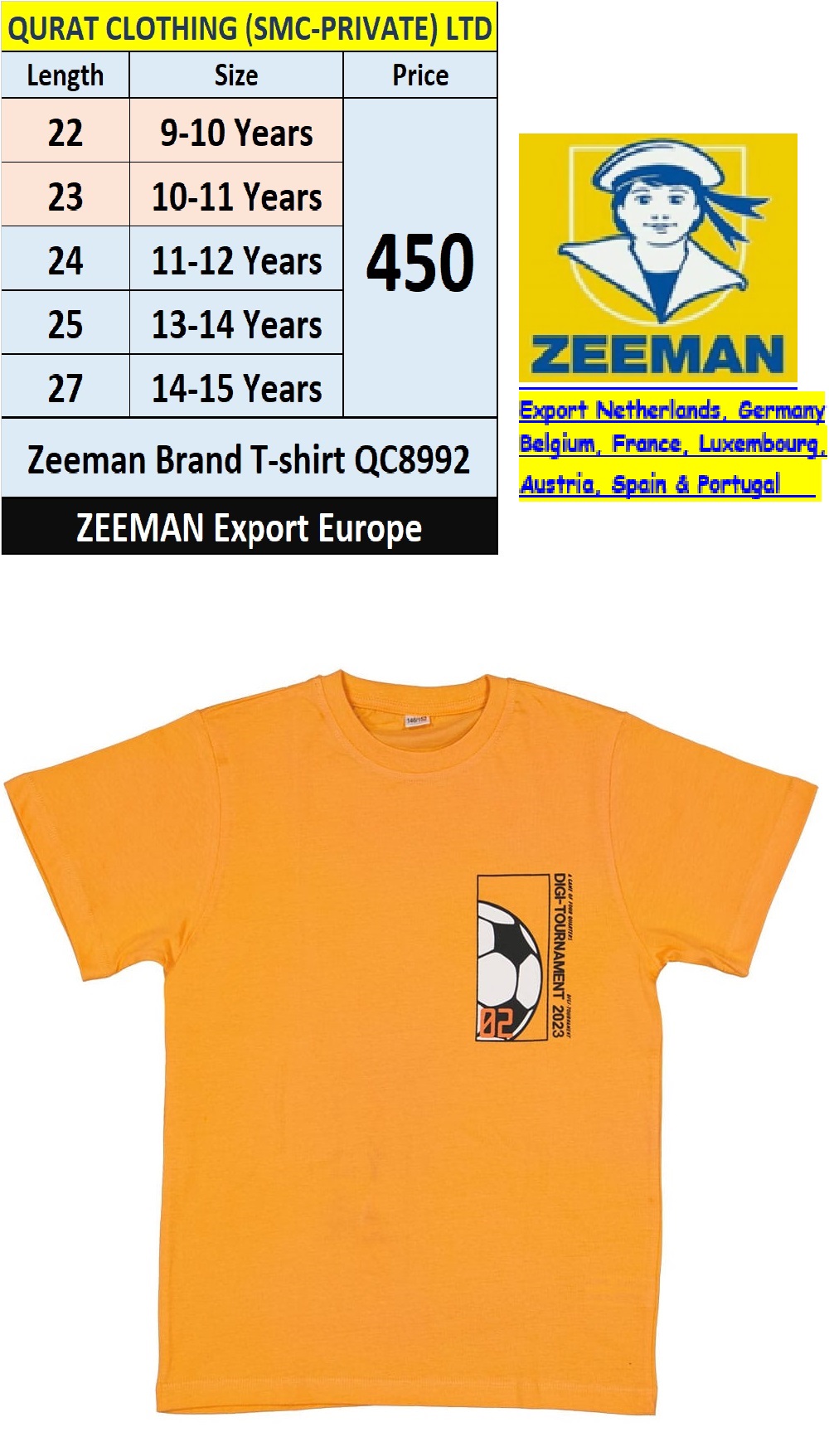 Zeeman Brand T-shirt QC8992 Export Europe