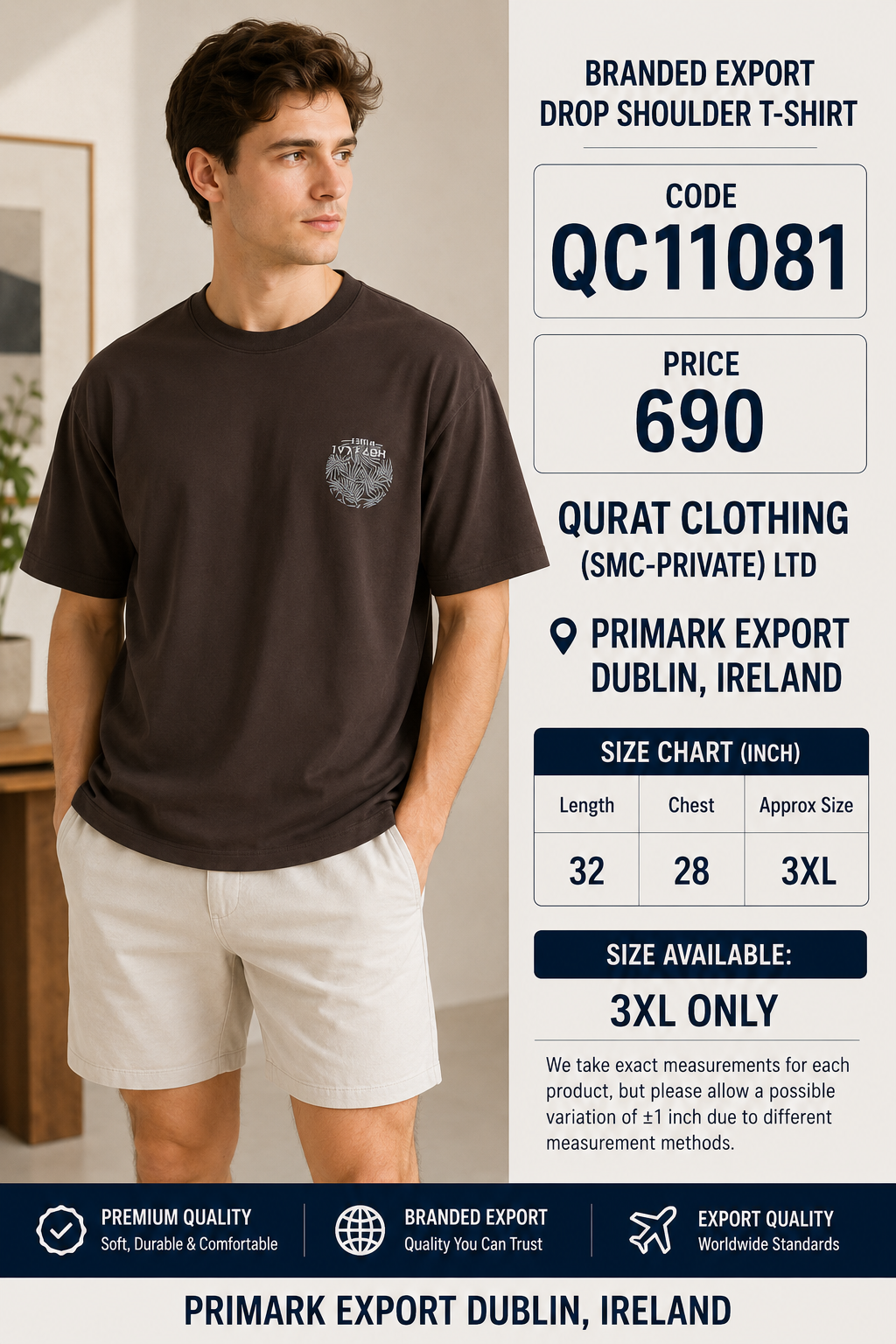 BRANDED EXPORT DROP SHOULDER T-SHIRT QC11081 – Primark Export Dublin, Ireland