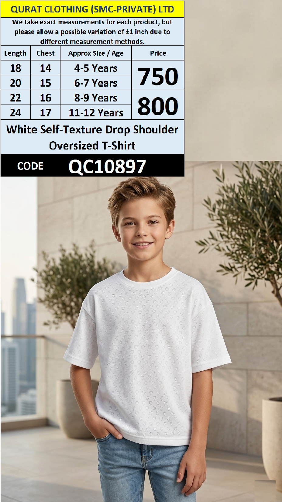 White Self-Texture Drop Shoulder Oversized T-Shirt QC10897