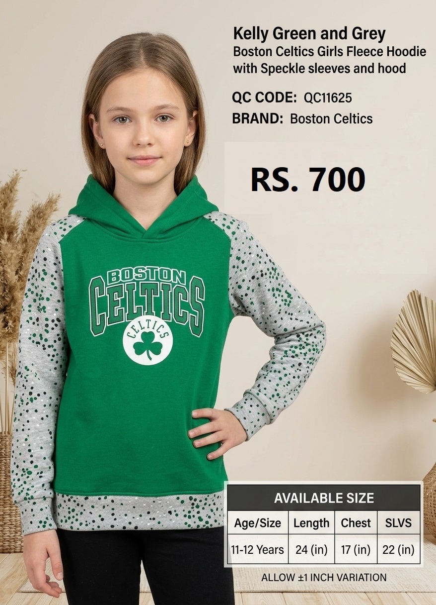 Kelly Green and Grey Boston Celtics Girls Fleece Hoodie with Speckle Sleeves – QC11625