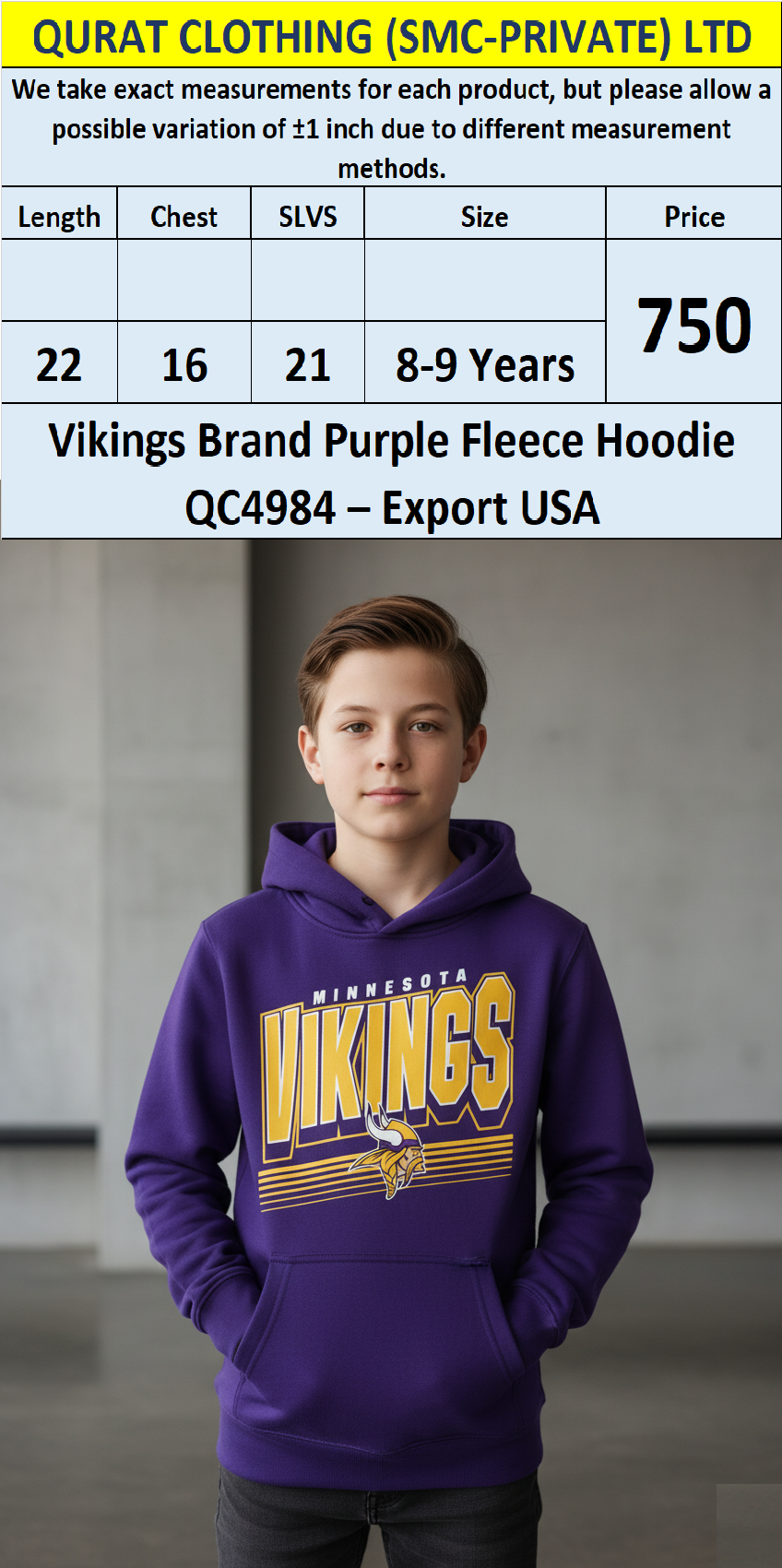 Vikings Brand Purple “Minnesota Vikings” Fleece Hoodie QC4984 – Export USA