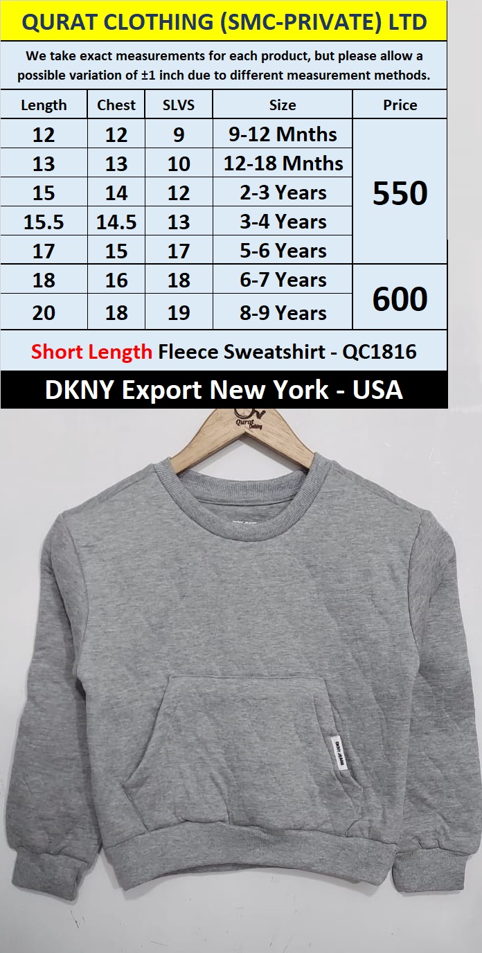 DKNY Brand Export Short Length Fleece Sweat Shirt QC1816 Export New York - USA
