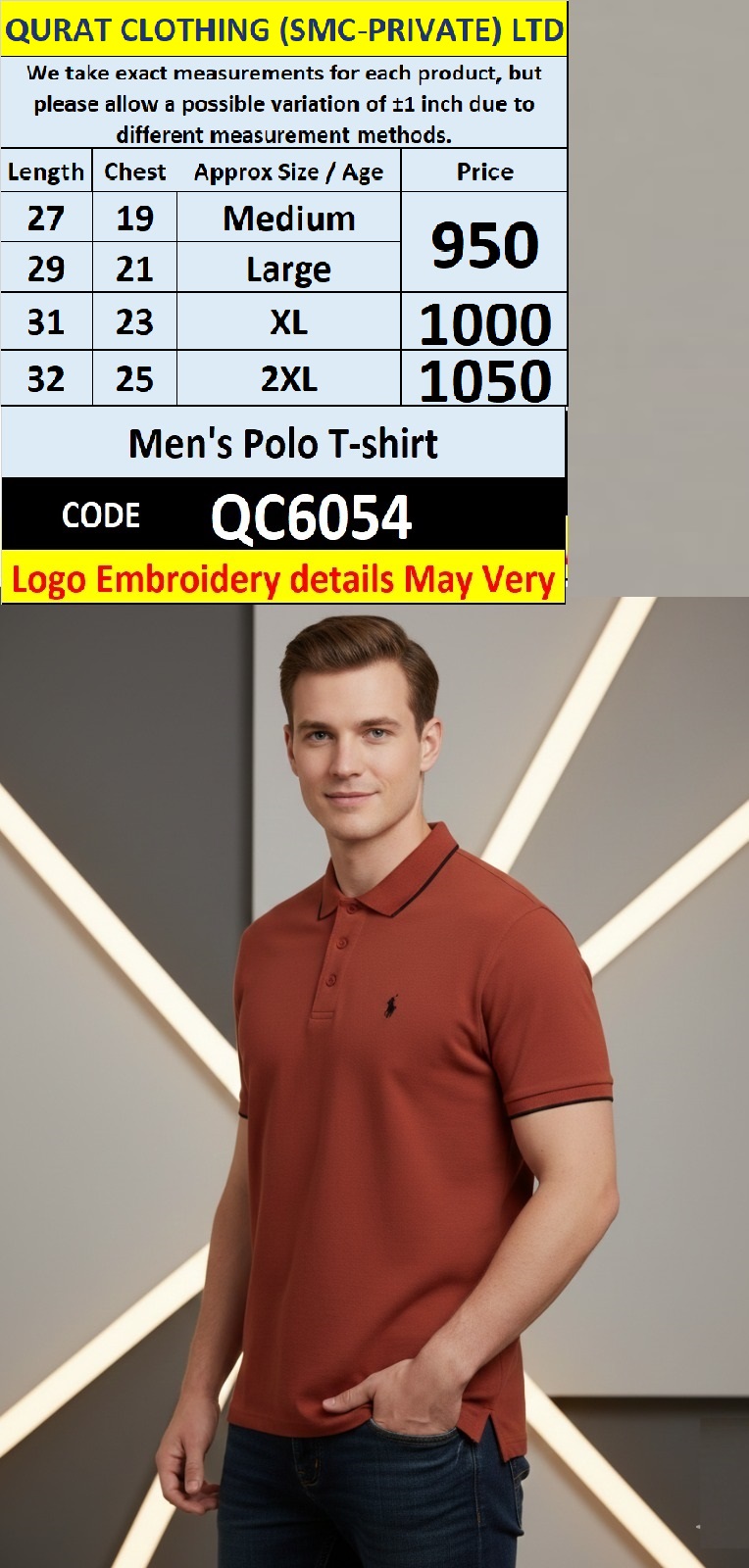 Rust Orange PK Cotton Piqué Polo T-Shirt Embroidered Logo Men’s Regular Fit – QC6054