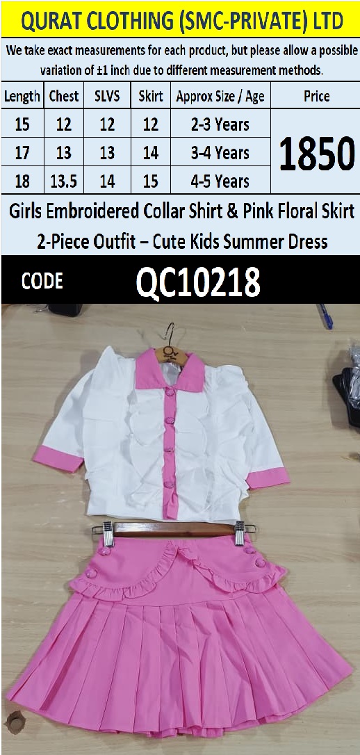 Girls Embroidered Collar Shirt & Pink Floral Skirt 2-Piece Outfit – Cute Kids Summer Dress – QC10218 - QC10218