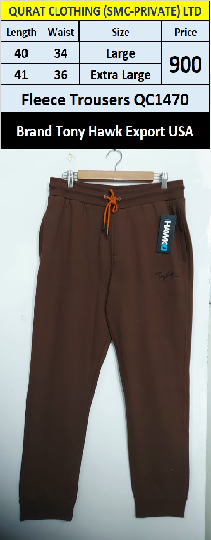 Branded Export Dark Brown Fleece Trouser QC1470