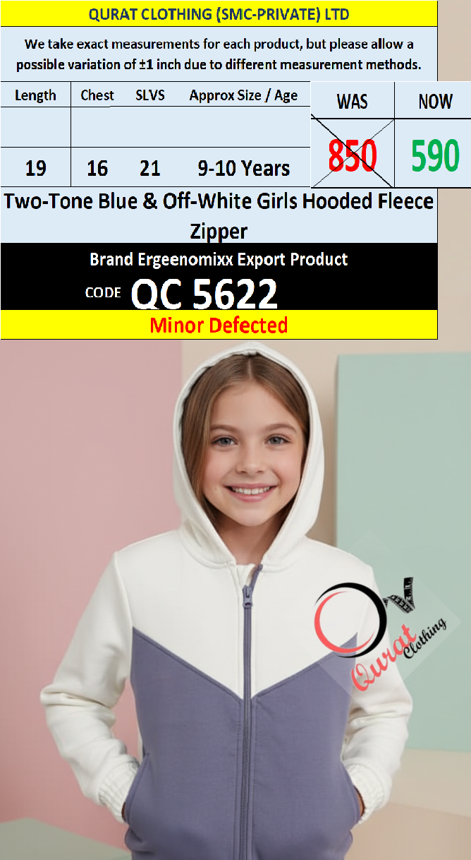 Two-Tone Blue & Off-White Girls Hooded Zipper (Minor Defected) - QC5622
