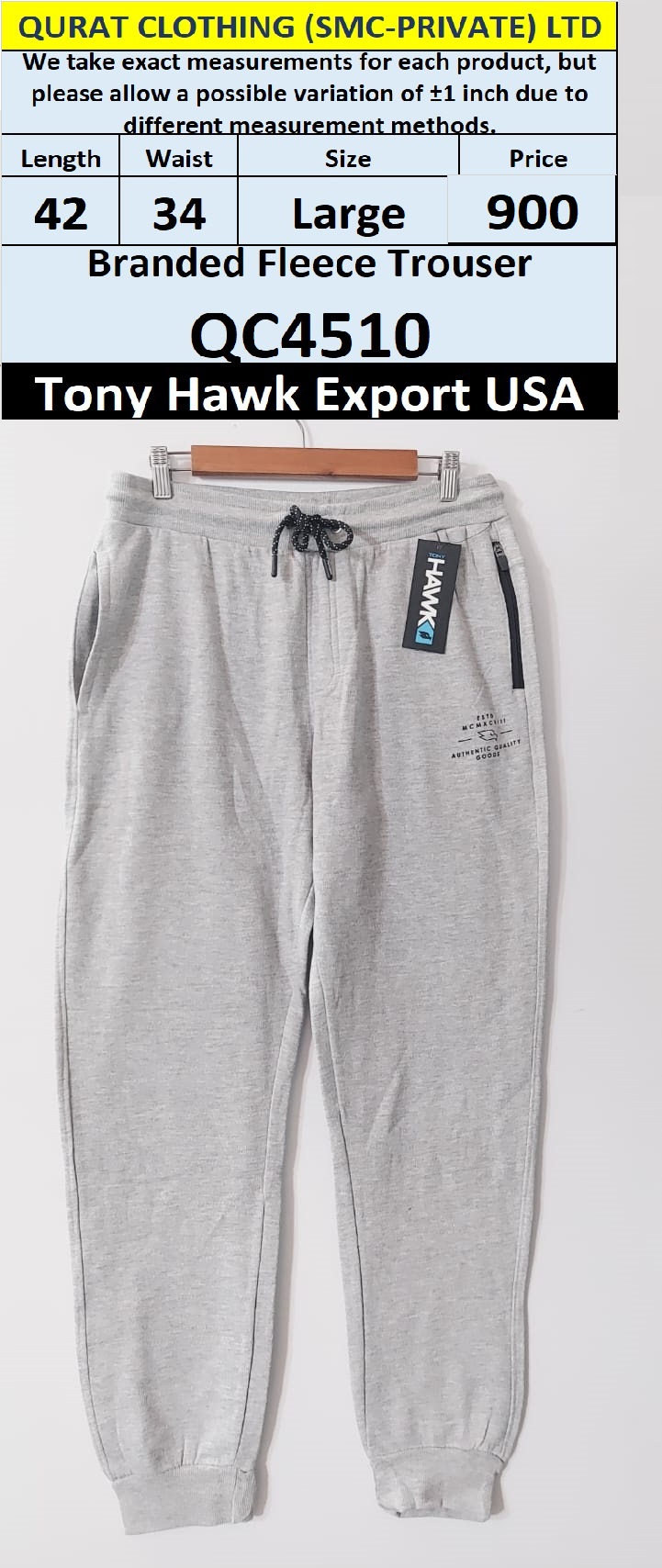 Tony Hawk Brand Fleece Trouser QC4510 Export USA