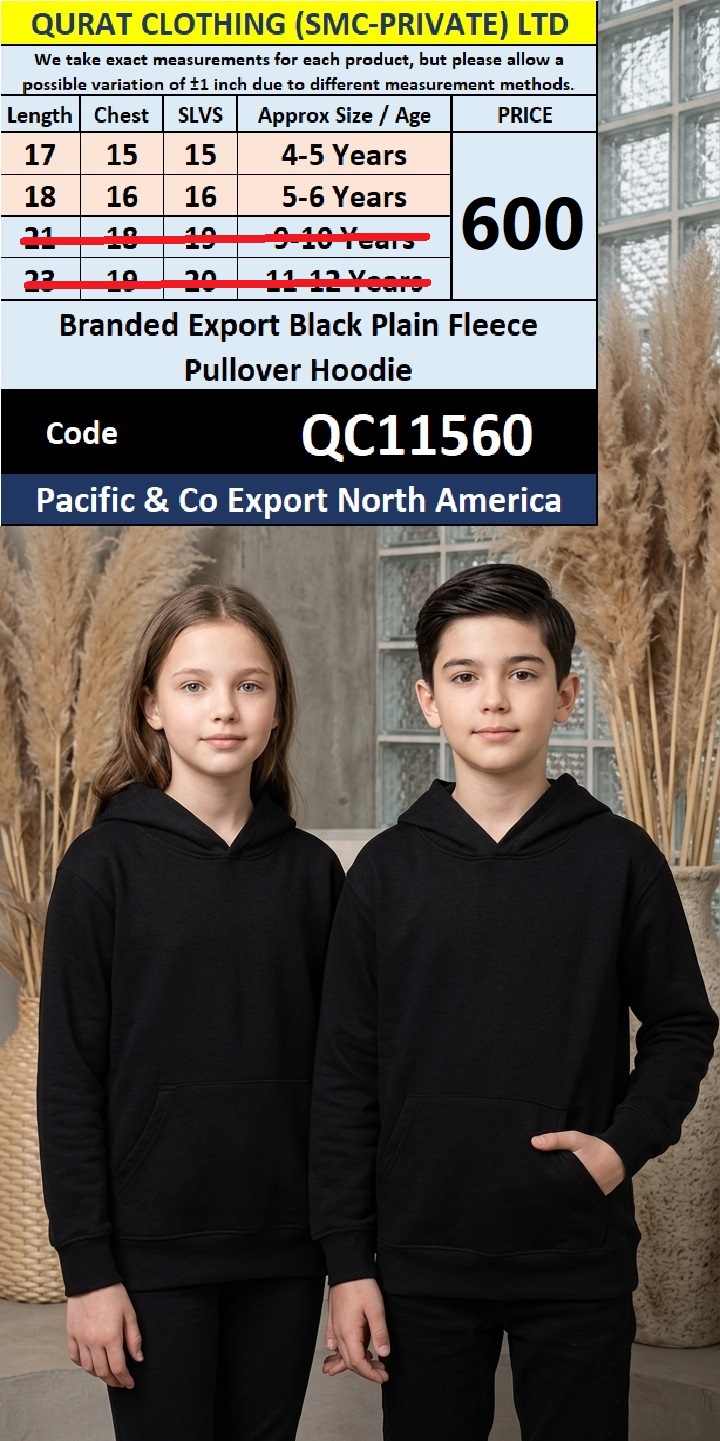 Pacific & Co Export North America Branded Export Black Plain Fleece Pullover Hoodie QC11560