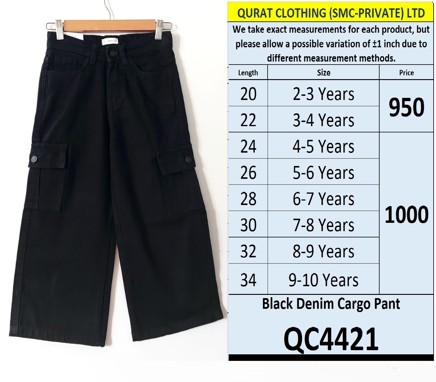 Balck Denim Cargo Pant QC4421 