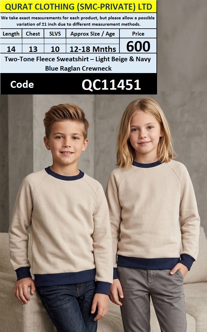 Light Beige & Navy Blue Two-Tone Raglan Fleece Crewneck Sweatshirt – QC11451