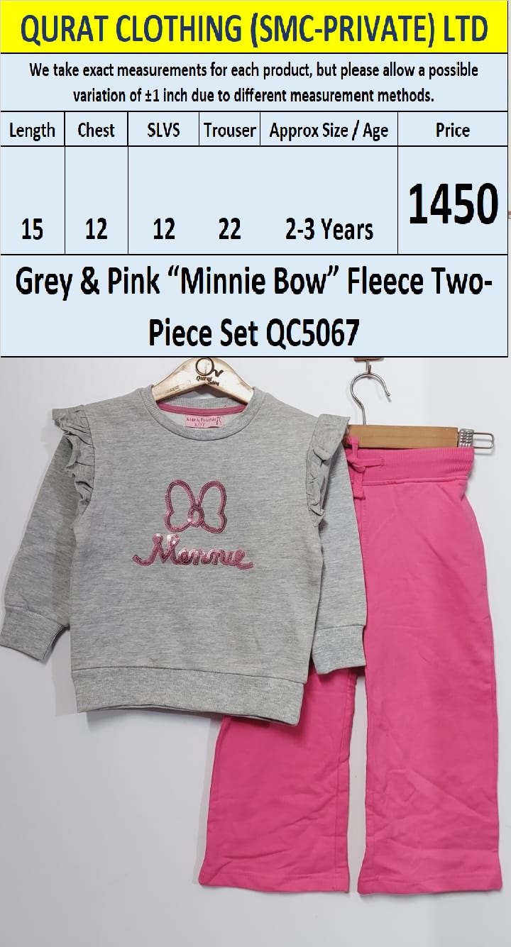 Grey & Pink “Minnie Bow” Fleece Two-Piece Set QC5067 – Export Pakistan - QC5067