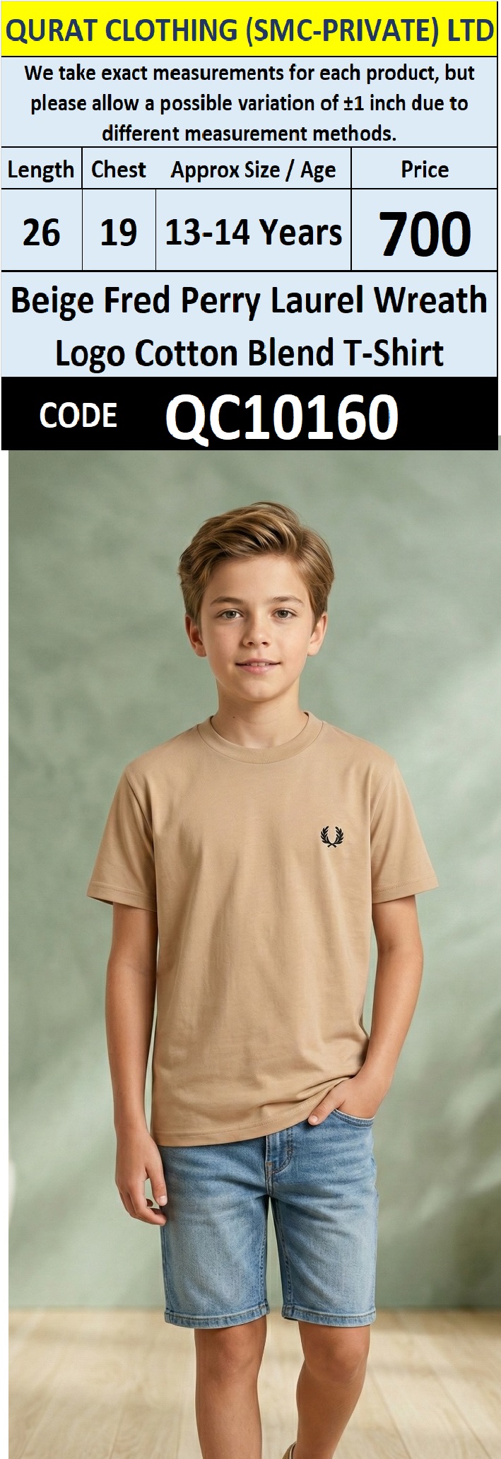 Beige Fred Perry Laurel Wreath Logo Cotton Blend T-Shirt – QC10160