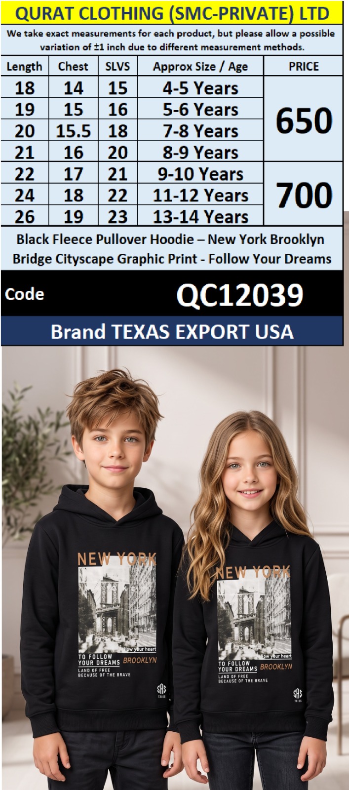 Black Fleece Pullover Hoodie – New York Brooklyn Bridge Cityscape Graphic Print – Follow Your Dreams – TEXAS Export USA – QC12039