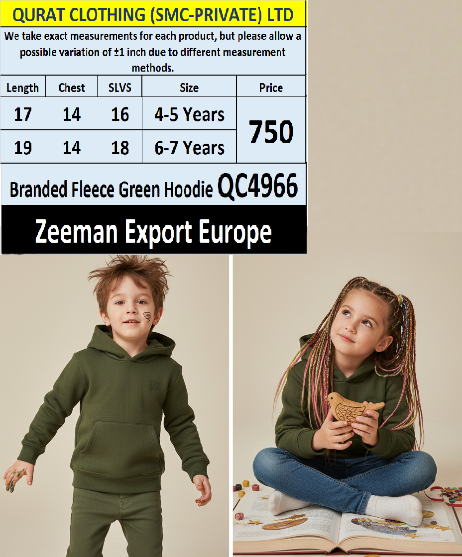 Zeeman Brand Branded Fleece Green Hoodie QC4966 – Export Europe