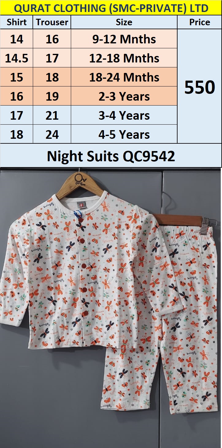 Front Open Orange Butterfly Prints Night Suits QC9542