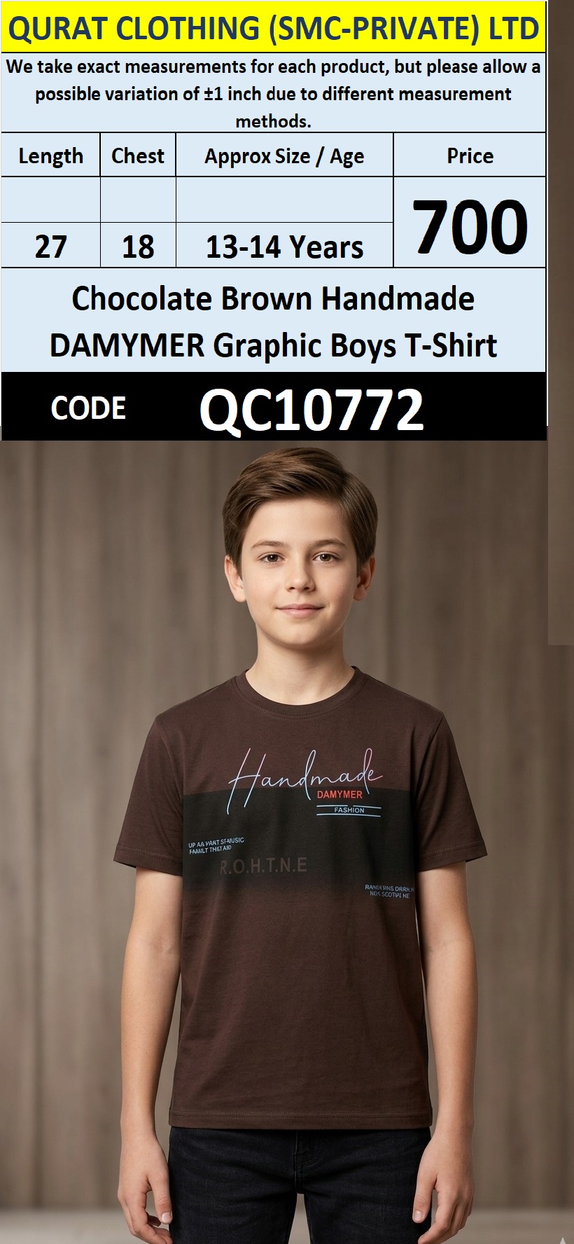 Chocolate Brown Handmade DAMYMER Graphic Boys T-Shirt QC10772