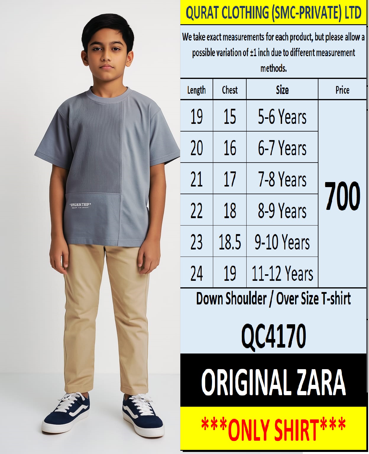 Original Zara Brand Trending Down Shoulder / Over Size T-shirt Export Spain, UK & USA - QC4170 - QC4170