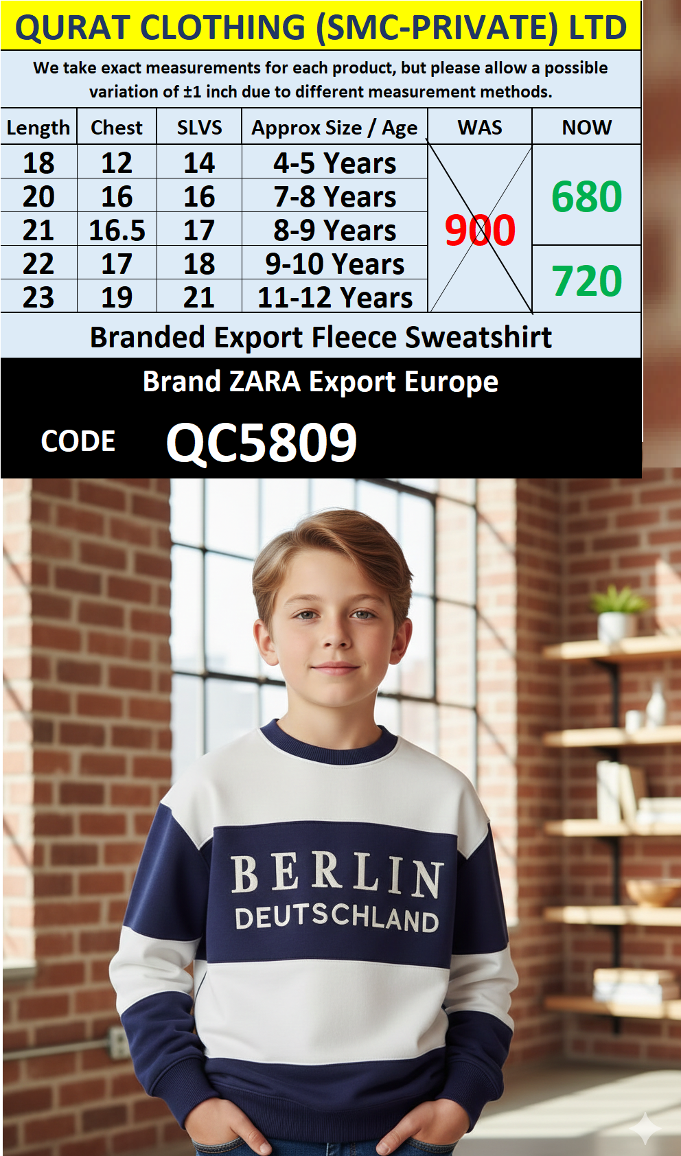 ZARA Brand Fleece Sweatshirt Export Europe - QC5809