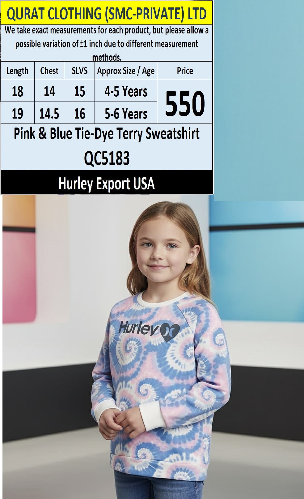 Hurley Brand Pink & Blue Tie-Dye Terry Sweatshirt QC5183 – Export USA