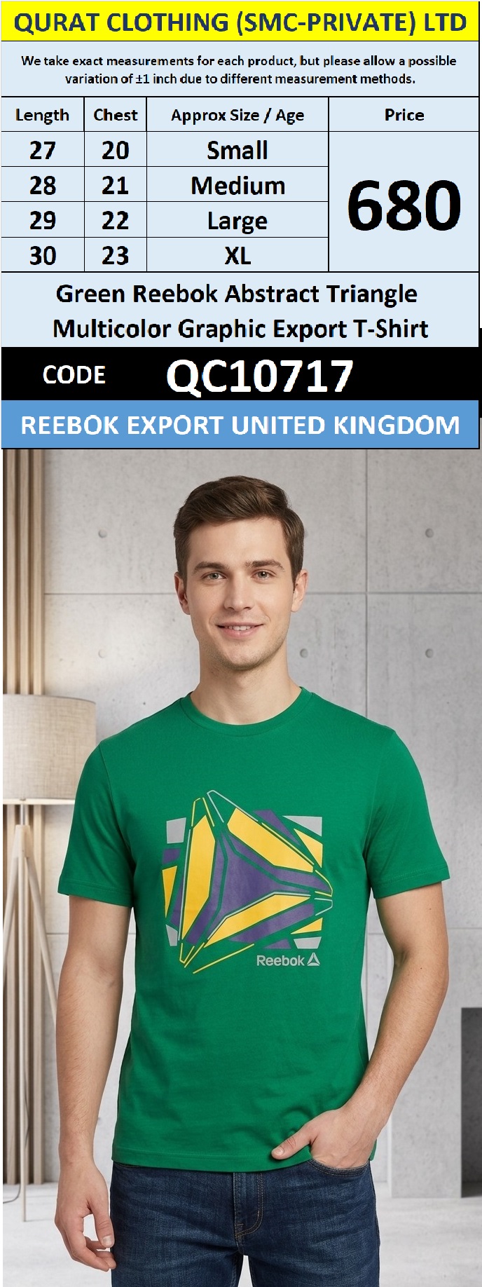 Green Reebok Abstract Triangle Multicolor Graphic Export T-Shirt QC10717