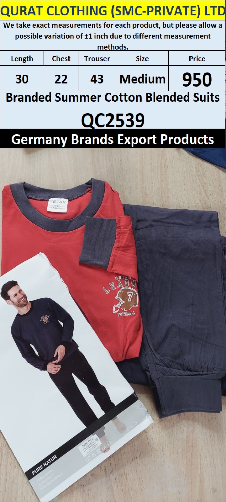 International Brands Summer Cotton Blended Suits Export Germany QC2539