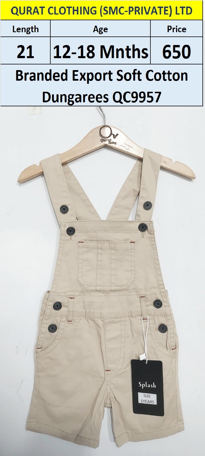 Unisex Branded Export Soft Cotton Dungaree / Romper QC9957
