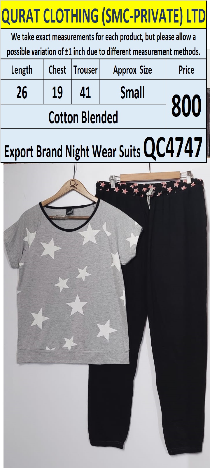 Cotton Blended Export Brand Night Suit QC4747