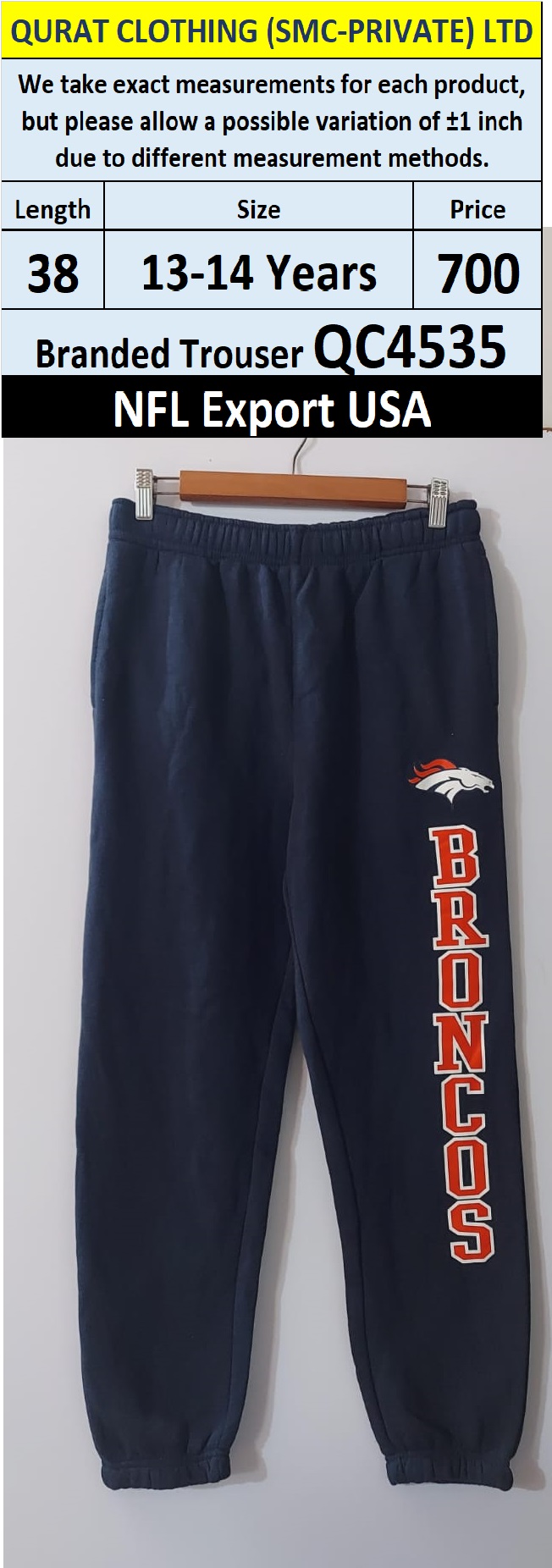 NFL Brand Fleece Trouser QC4535 Export Miami - USA