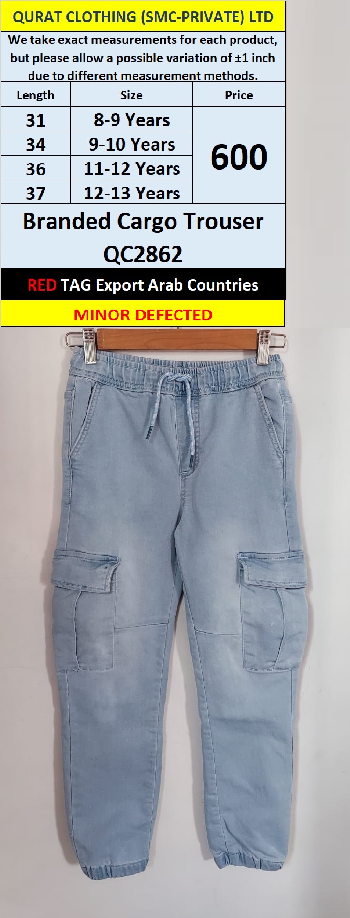 RED TAG Brand Cargo Trouser QC2862 Export Arab Countries (Minor Defected