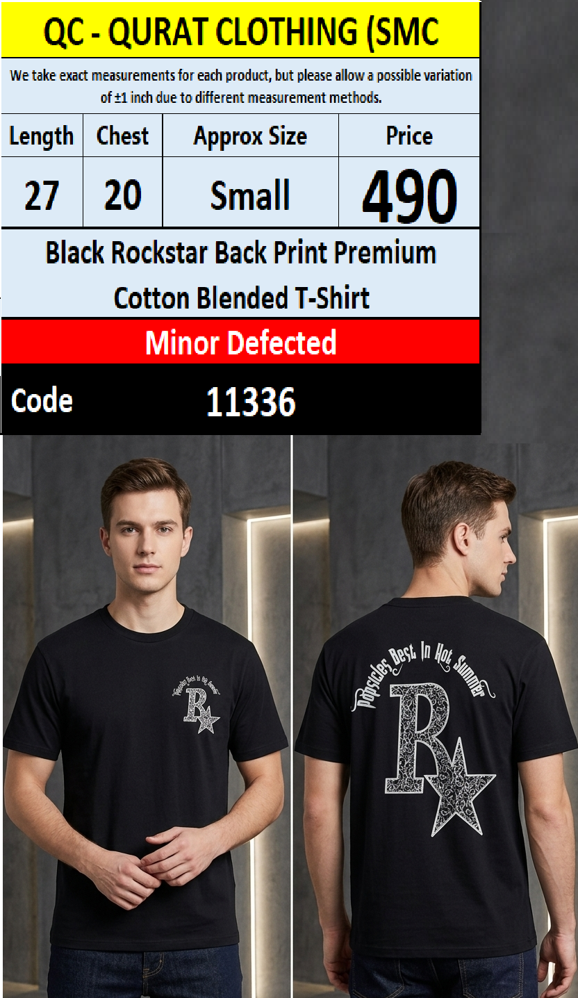 Black Rockstar Back Print Premium Cotton Blended T-Shirt – QC11336