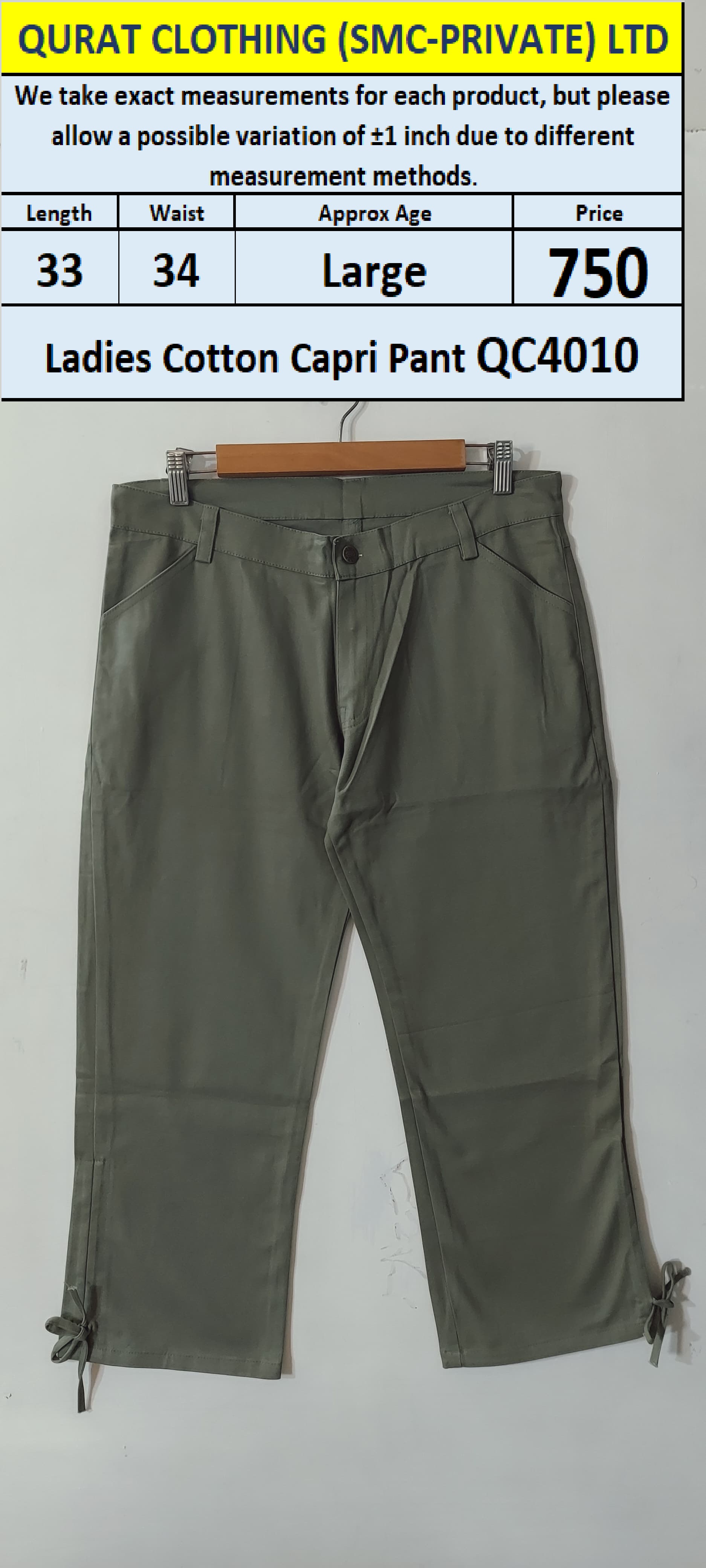 Ladies Cotton Capri Pant QC4010