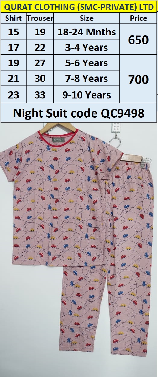 Pink Car Print Night Suit QC9498