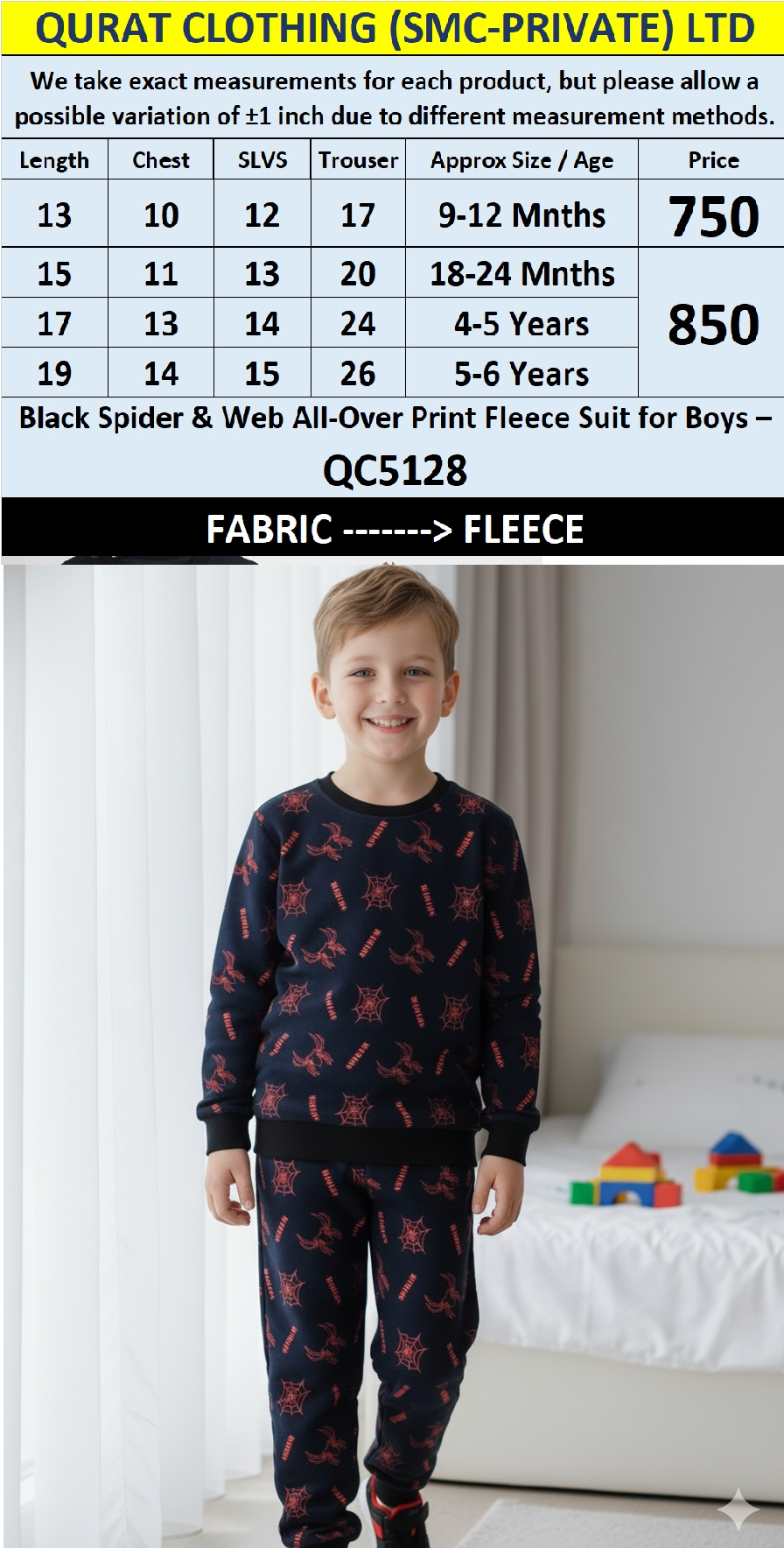 Black Spider & Web All-Over Print Fleece Suit for Boys – QC5128