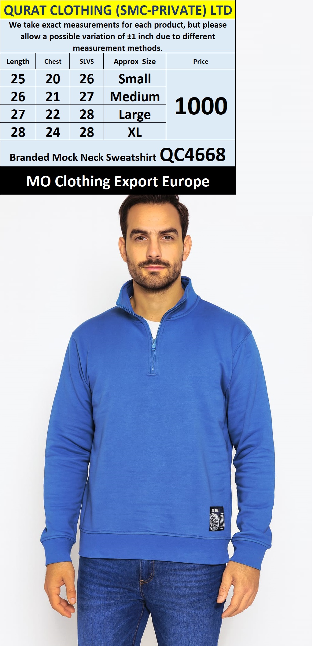 Mo Clothing Brand Mock Neck Sweatshirt QC4668 Export Europe